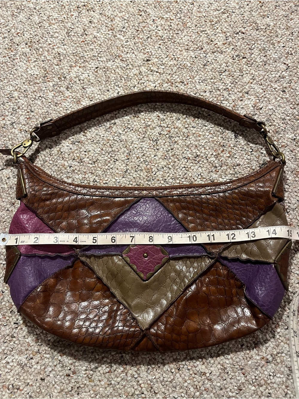 Y2K Jessica Simpson Patchwork Leather Shoulder Purse in Brown, Purple & Pink - Picture 8 of 10